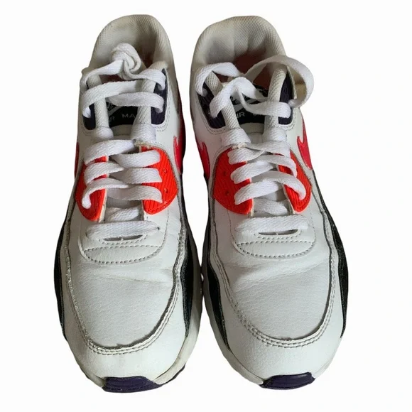 Youth NIKE AIR MAX 90 LEATHER GS 'WHITE BRIGHT CRIMSON' Size 6.5 - Picture 4 of 10